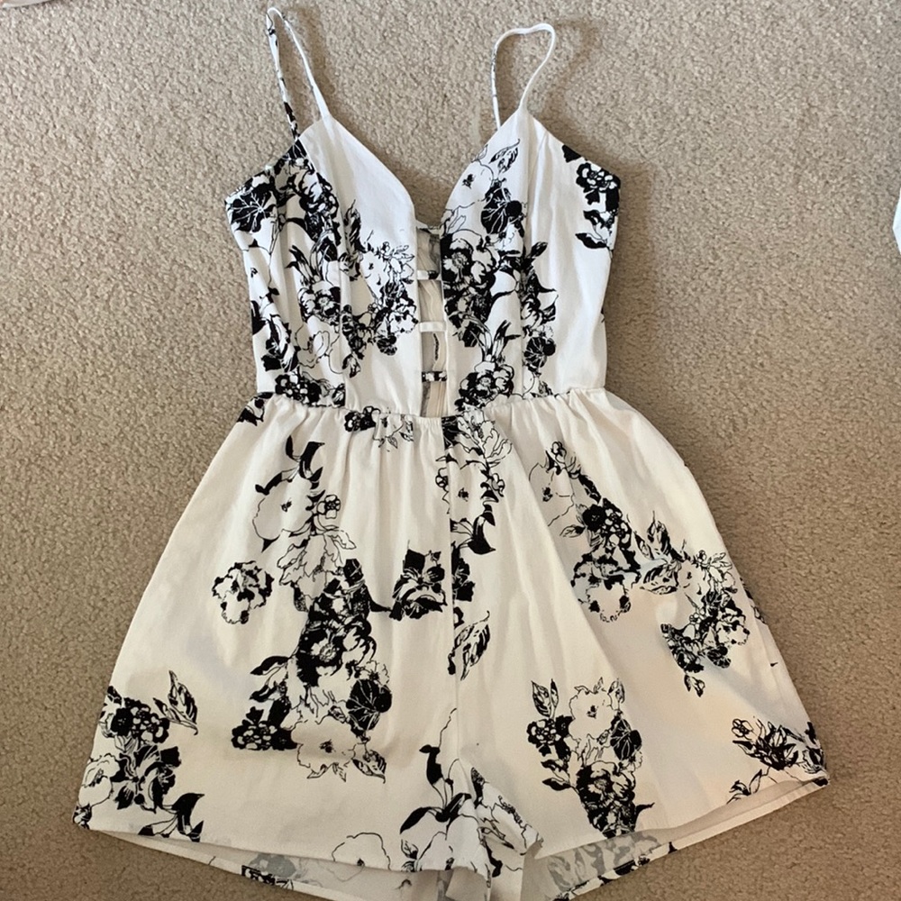 White and Black Floral Romper